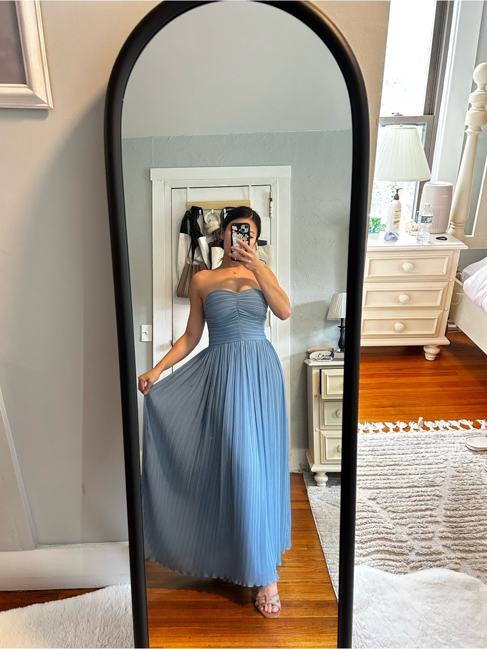 Zara Strapless Pleated Maxi Dress in Light Blue